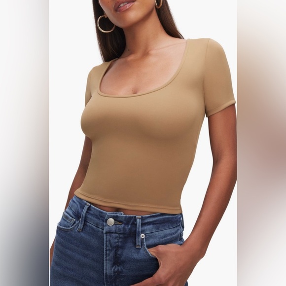 NWT Good American Women's Scoop Neck Crop Scuba Knit T-Shirt - Picture 2 of 15